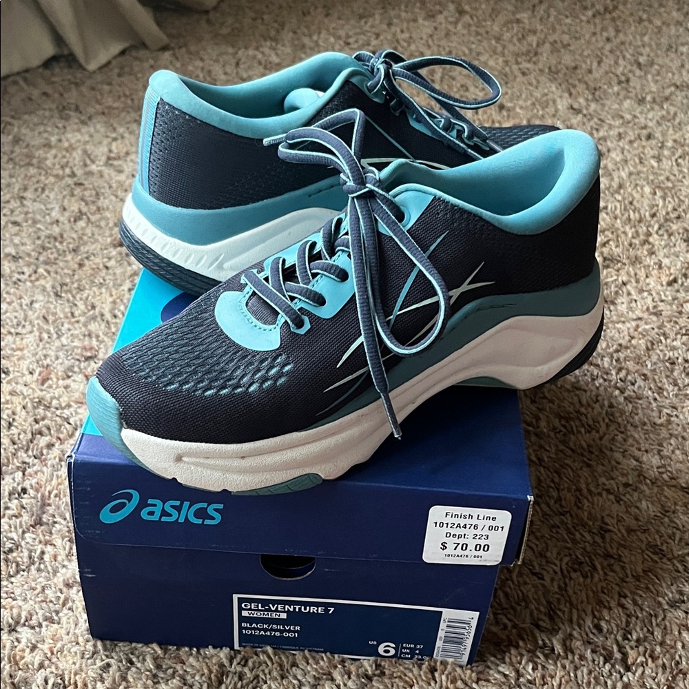 ASICS Women's Gel-Venture 7 Black and Teal Athletic Shoes